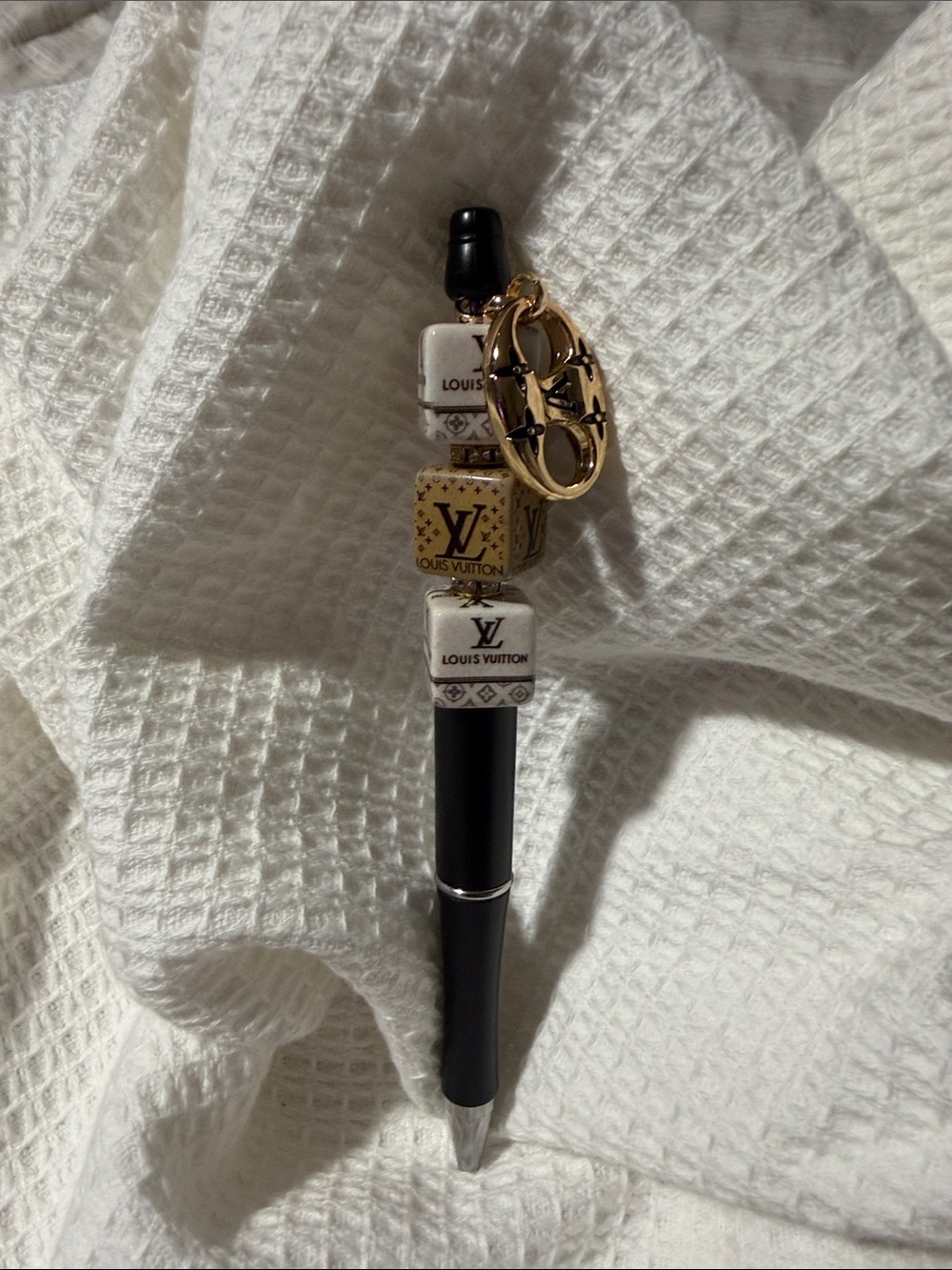 Handmade Black Pen with White and Gold Bead Charms and golden charm - Picture 13 of 13